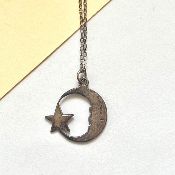 1990s vintage silver and blue star moon delicate thin necklace - Picture 5 of 11